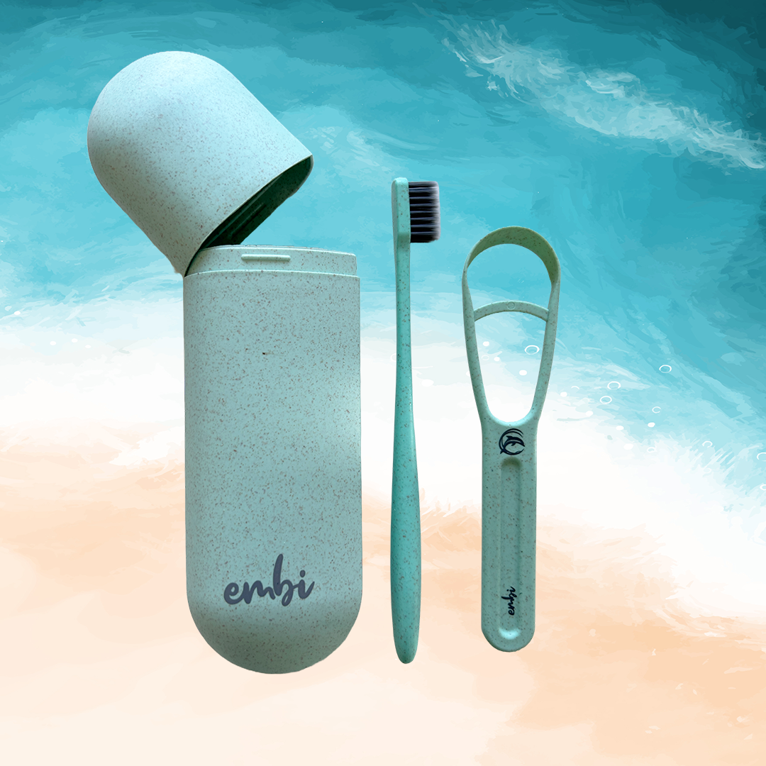 embi OOC First Step Tongue Scraper, Toothbrush and Dental Case Bundle