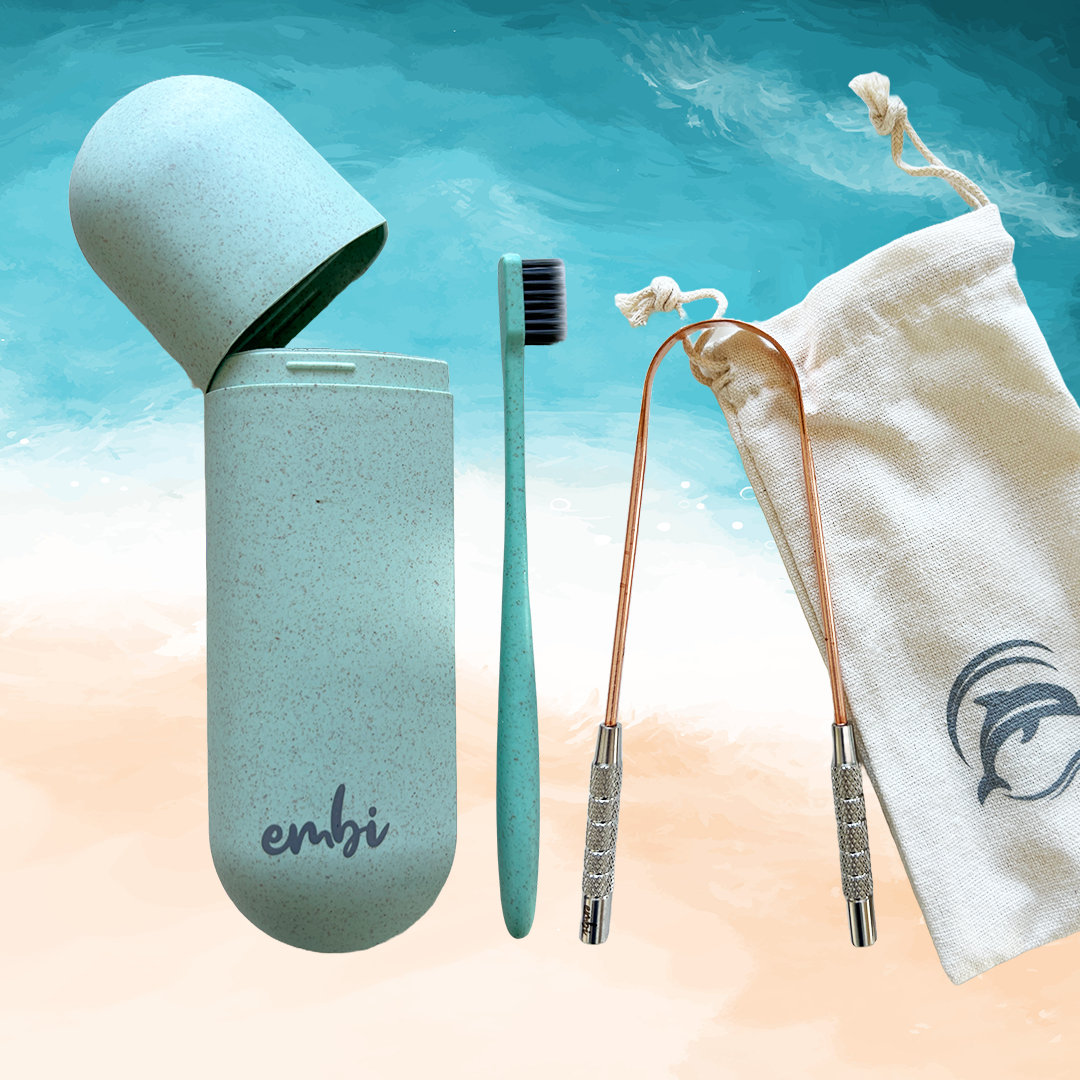 embi OOC CU29 Tongue Scraper, Toothbrush and Dental Case Bundle